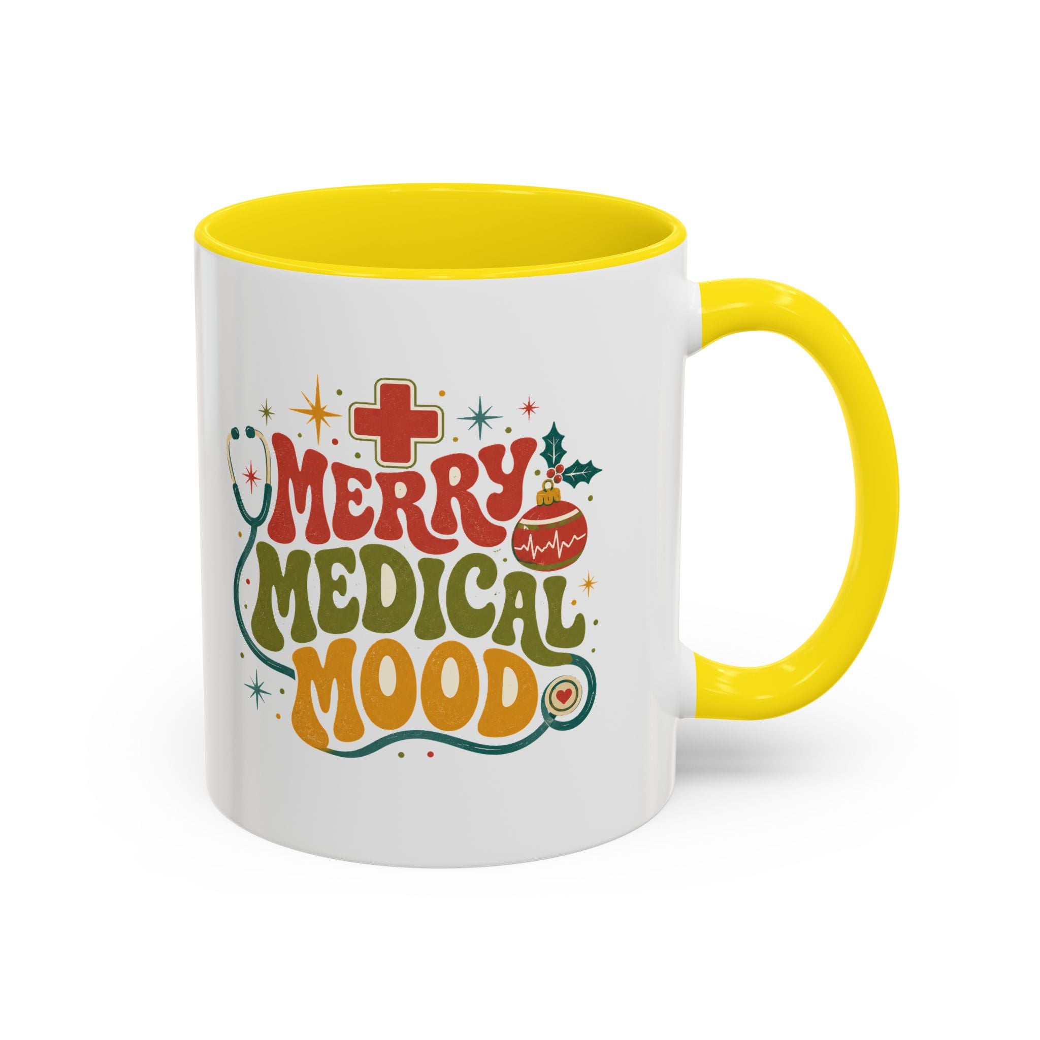 Modern Day Christmas Merry Medical Mood Accent Coffee Mug — Holiday Nurse & Doctor Gift