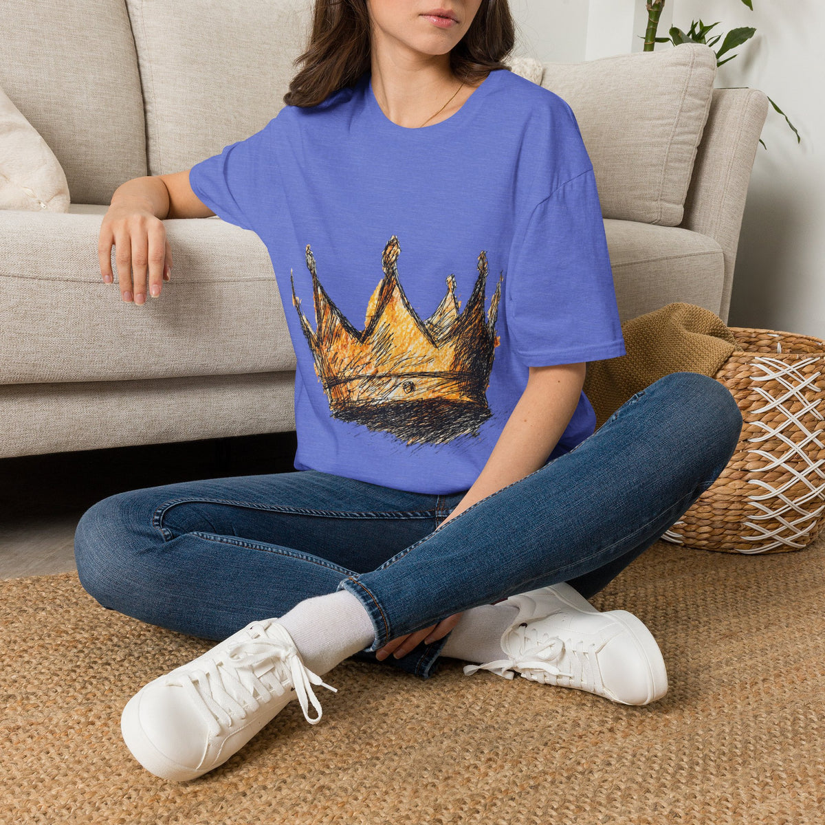 Crowned Sketch T‑Shirt — Hand‑Drawn Gold Crown Graphic Tee