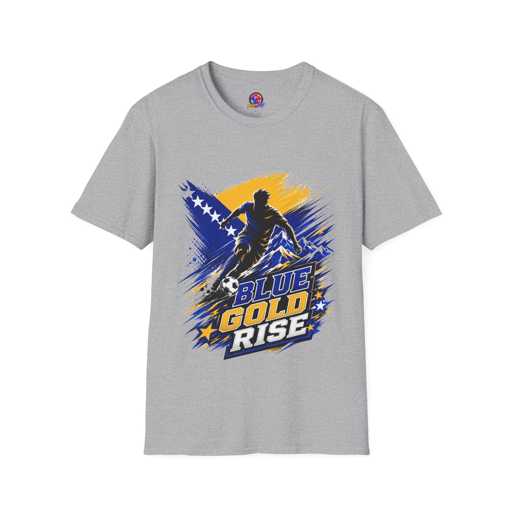 Bosnia Football T‑Shirt - "Blue Gold Rise" Soccer Graphic Tee