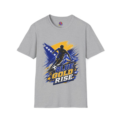 Bosnia Football T‑Shirt - "Blue Gold Rise" Soccer Graphic Tee