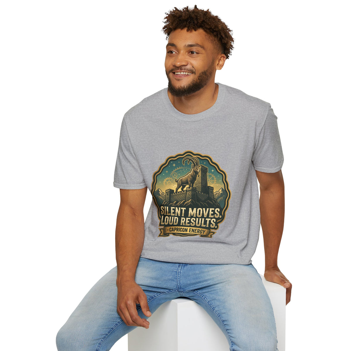 Silent Moves, Loud Results Goat Graphic Tee — Motivational Mountain Goat Shirt