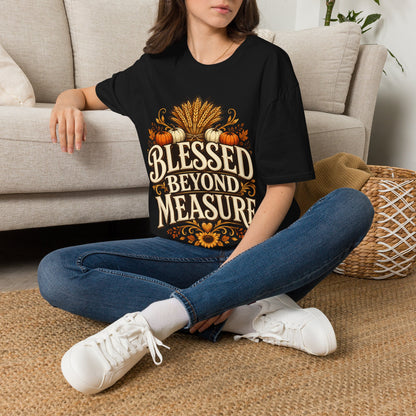 Blessed Beyond Measure T-Shirt — Fall Harvest Pumpkin & Wheat Tee