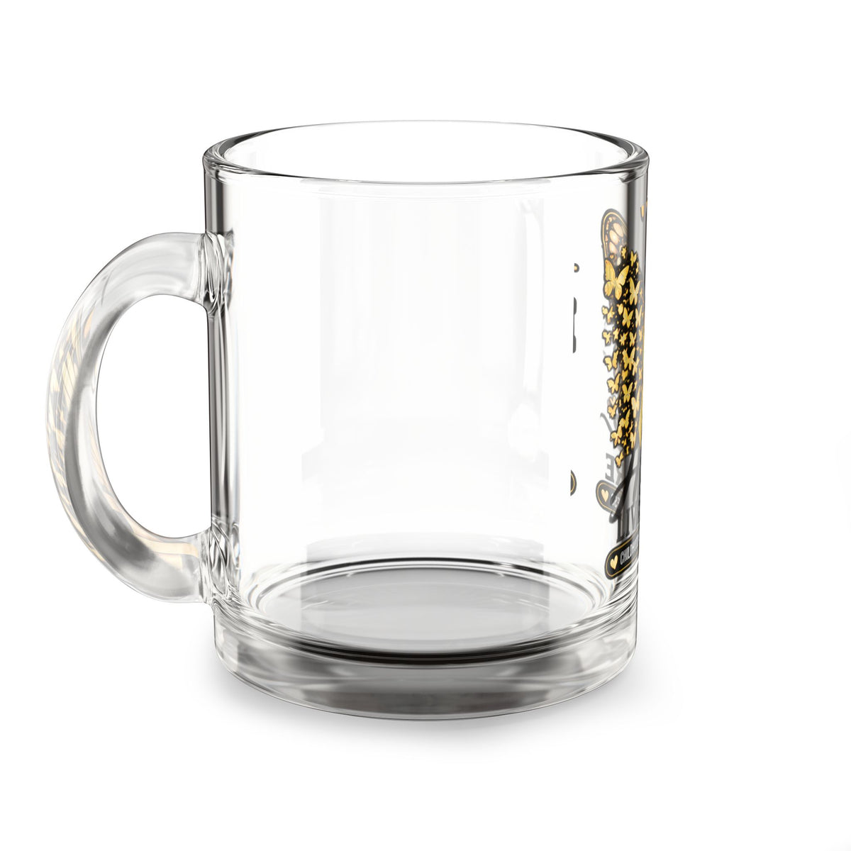 Childhood Cancer Awareness Glass Mug — “Hope Lives Here” Gold Ribbon Butterfly (10oz)