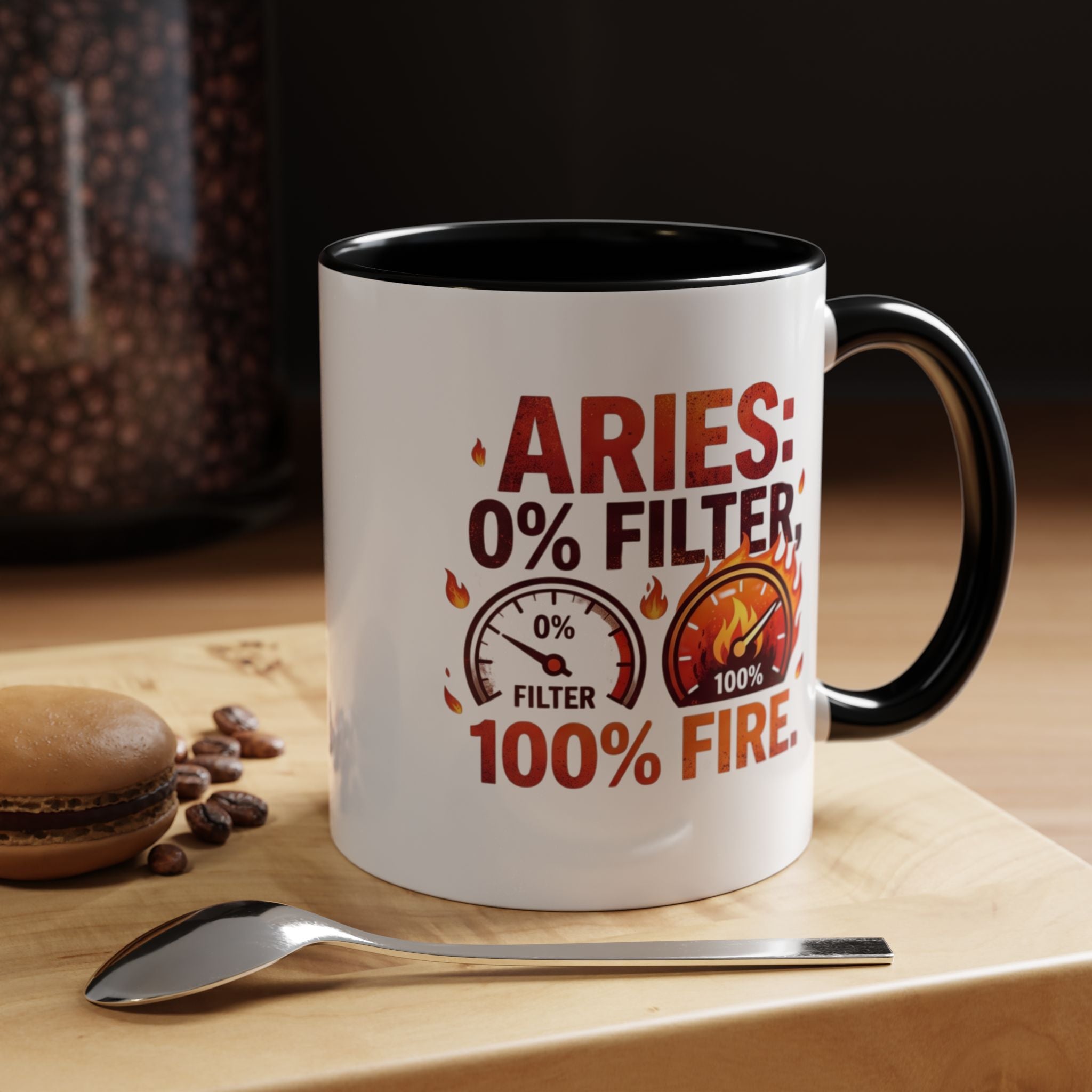 Aries Coffee Mug — "0% Filter, 100% Fire" Zodiac Astrology Mug