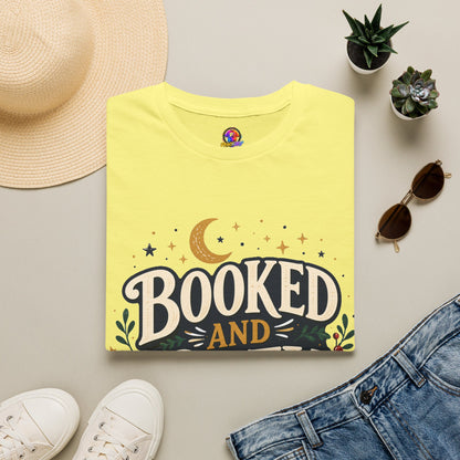 Booked and Cozy T-Shirt — Cozy Reading Graphic Tee (Books, Moon & Stars)