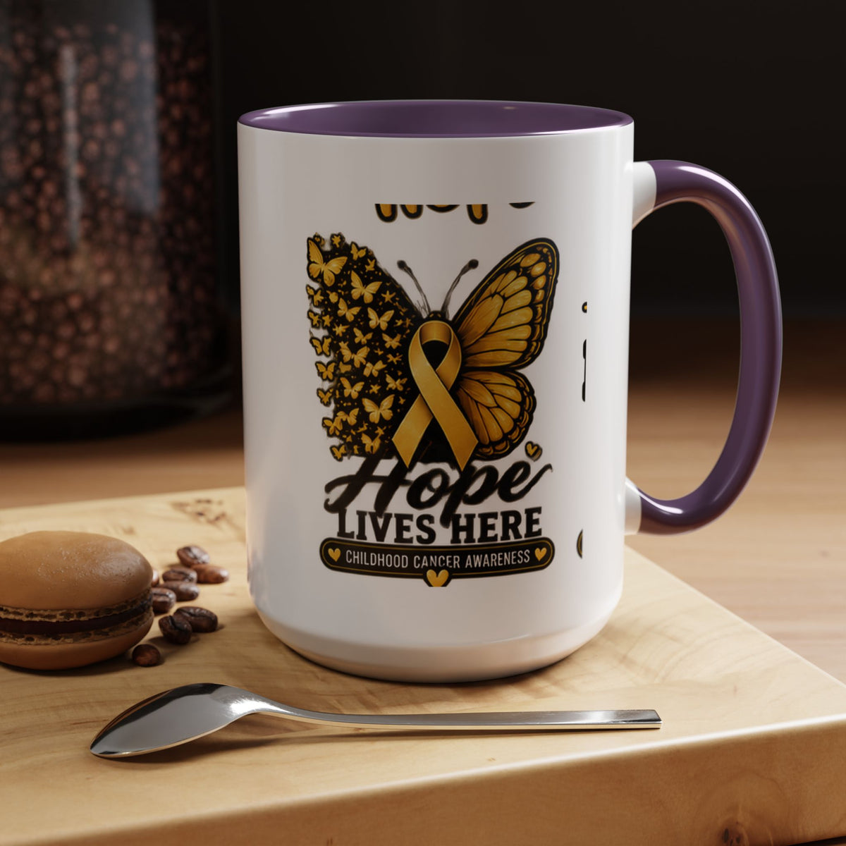 Children’s Cancer Awareness Accent Coffee Mug — "Hope Lives Here" (11/15oz)