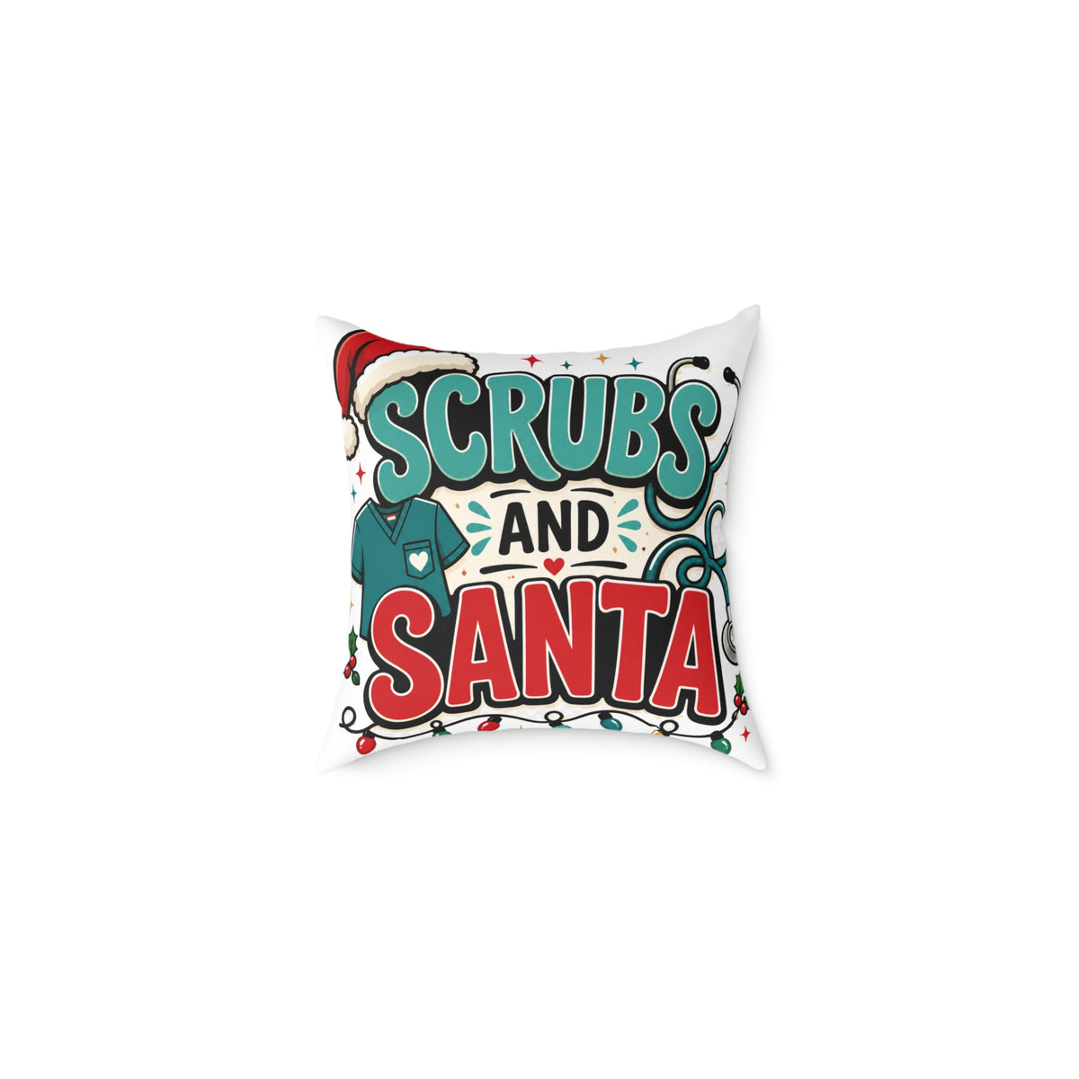 Scrubs and Santa Holiday Modern Day Christmas  Pillow — Christmas Nurse Decorative Cushion