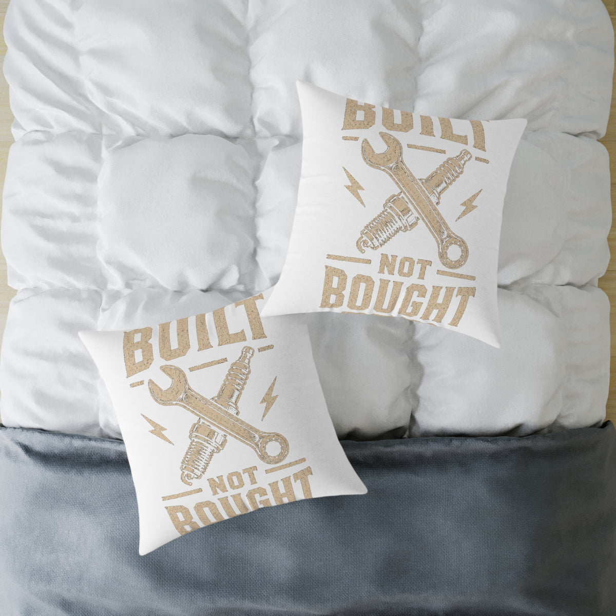Built Not Bought Square Pillow — Mechanic Garage Decor Milo Bailey Dog Dad Mom