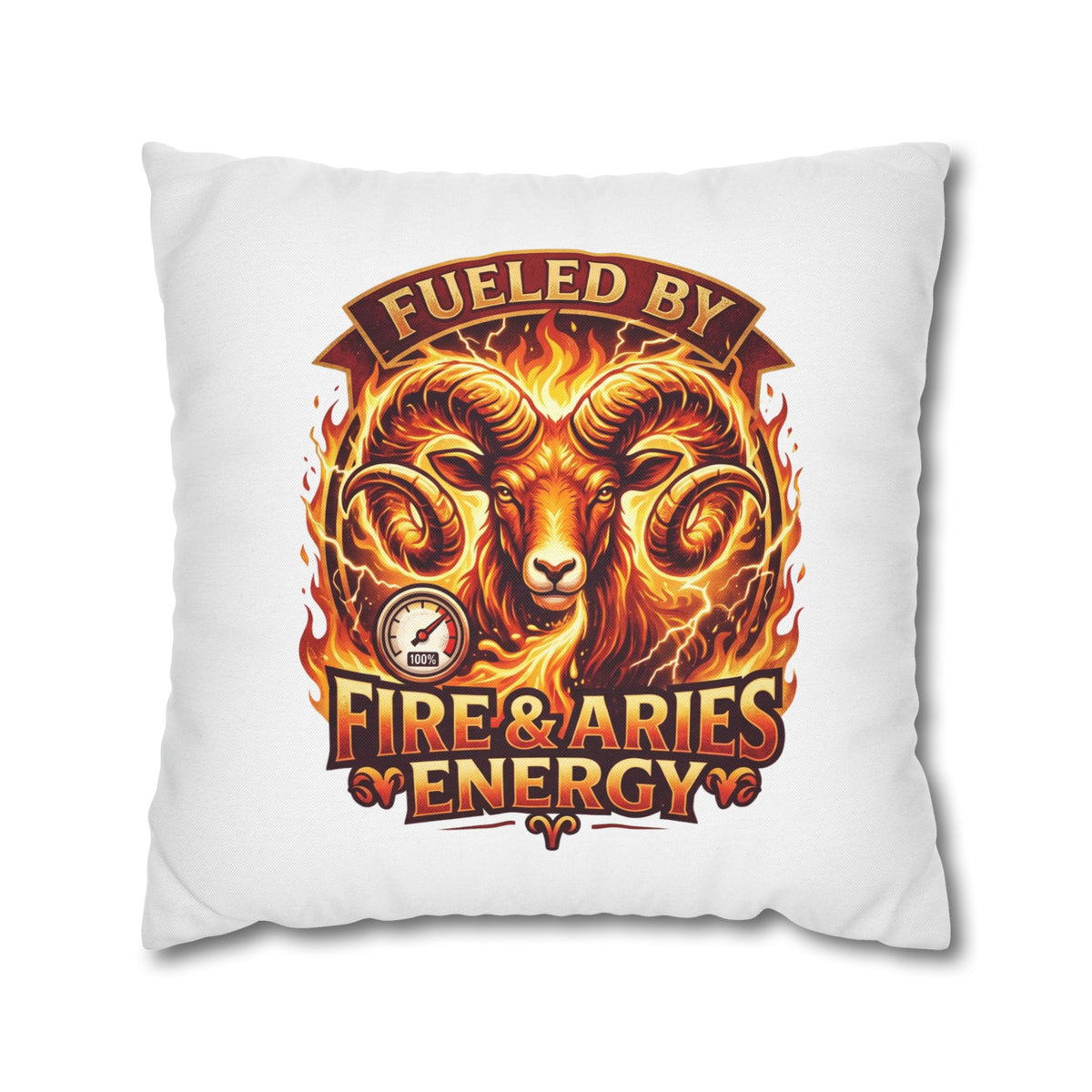 Aries Pillowcase Aries Ram Pillow — "Fueled by Fire & Aries Energy" Decorative Throw Pillow