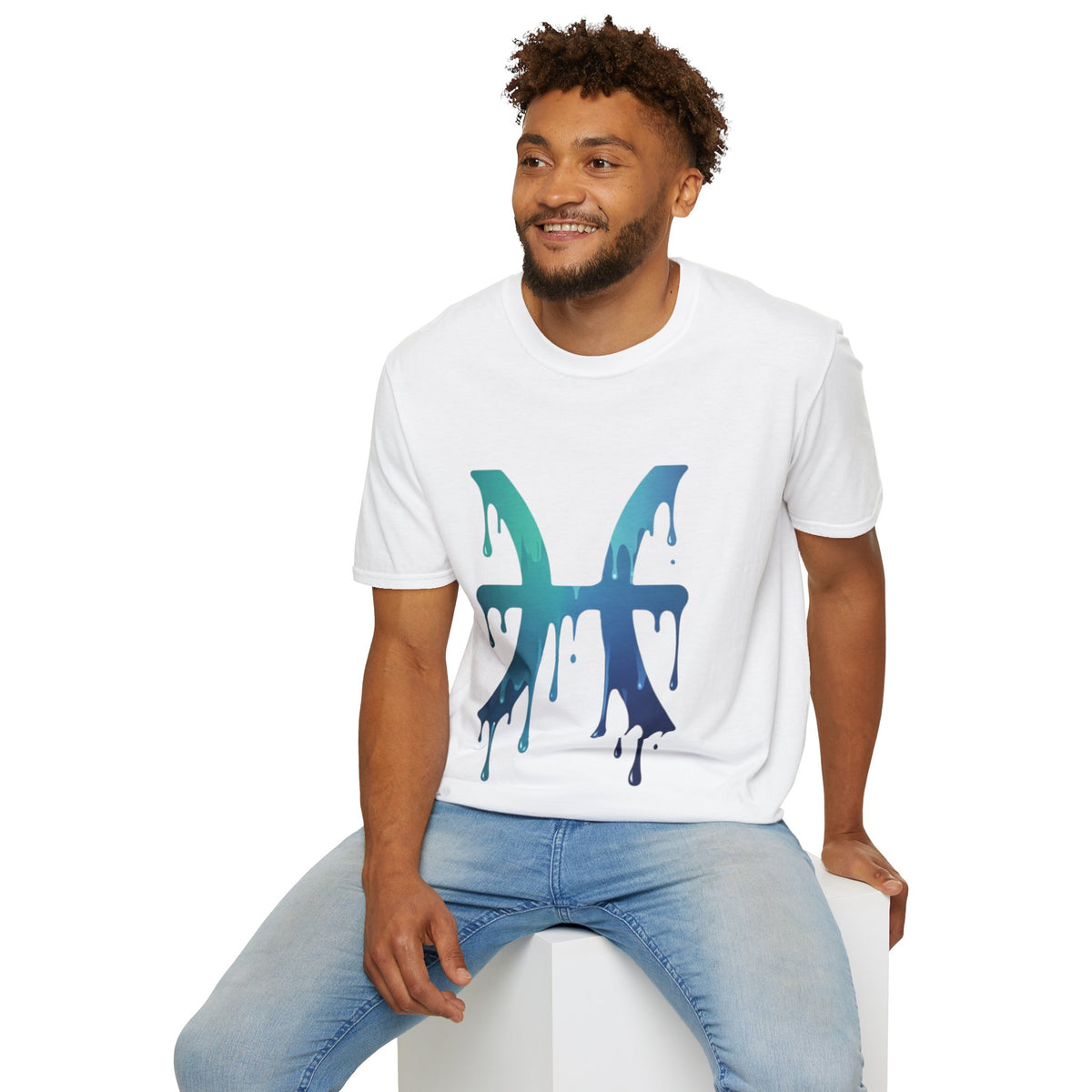 Pisces Drip Zodiac T-Shirt — Blue Gradient Astrological Tee