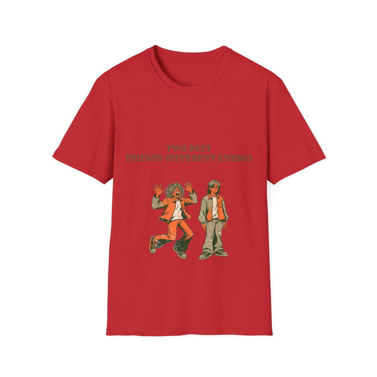 "Two Best Friends Different Energy" Retro Character Tee - Funny Bestie Meme White T-Shirt - Trending Now - September 2026