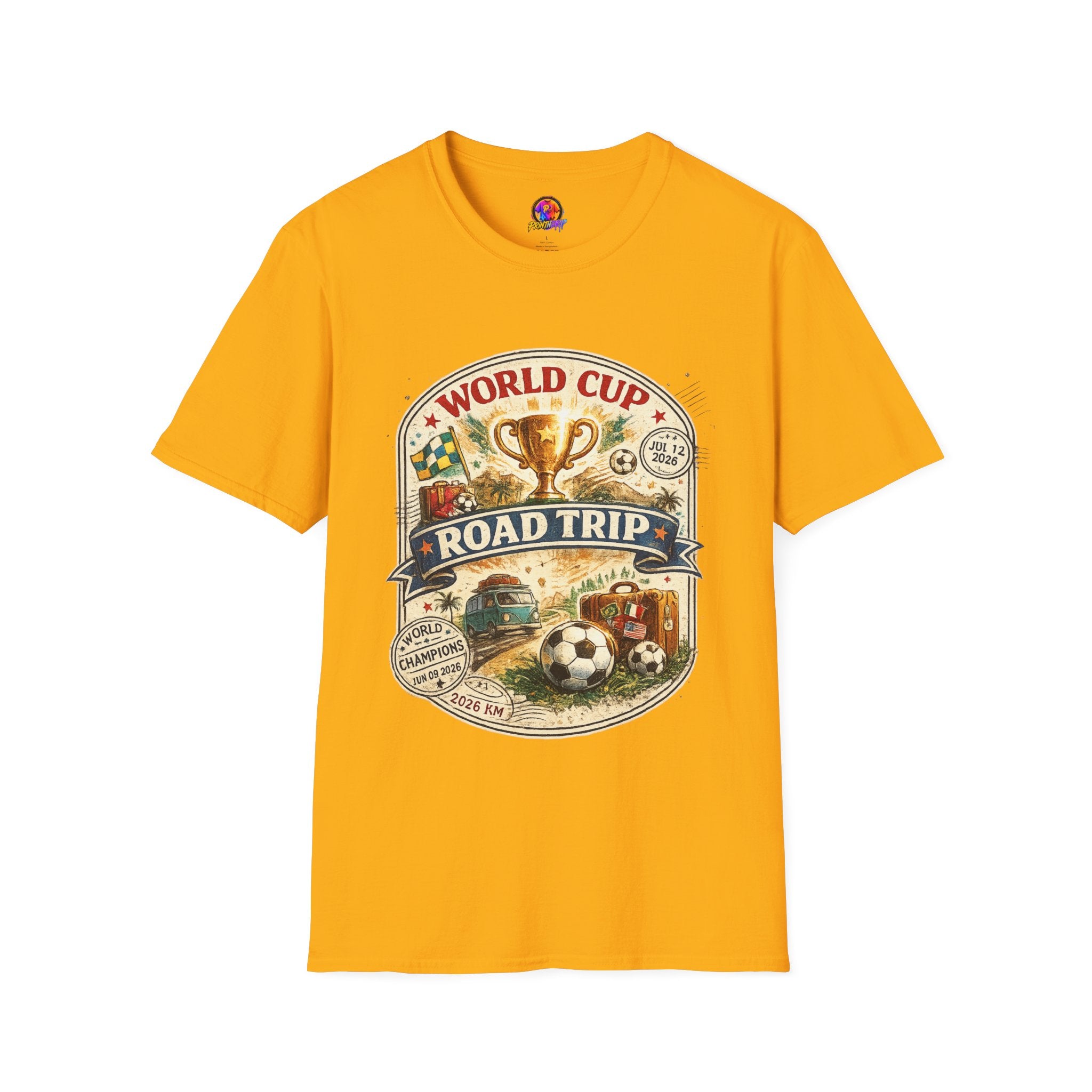 World Cup Road Trip T-Shirt — Vintage Soccer Trophy Design