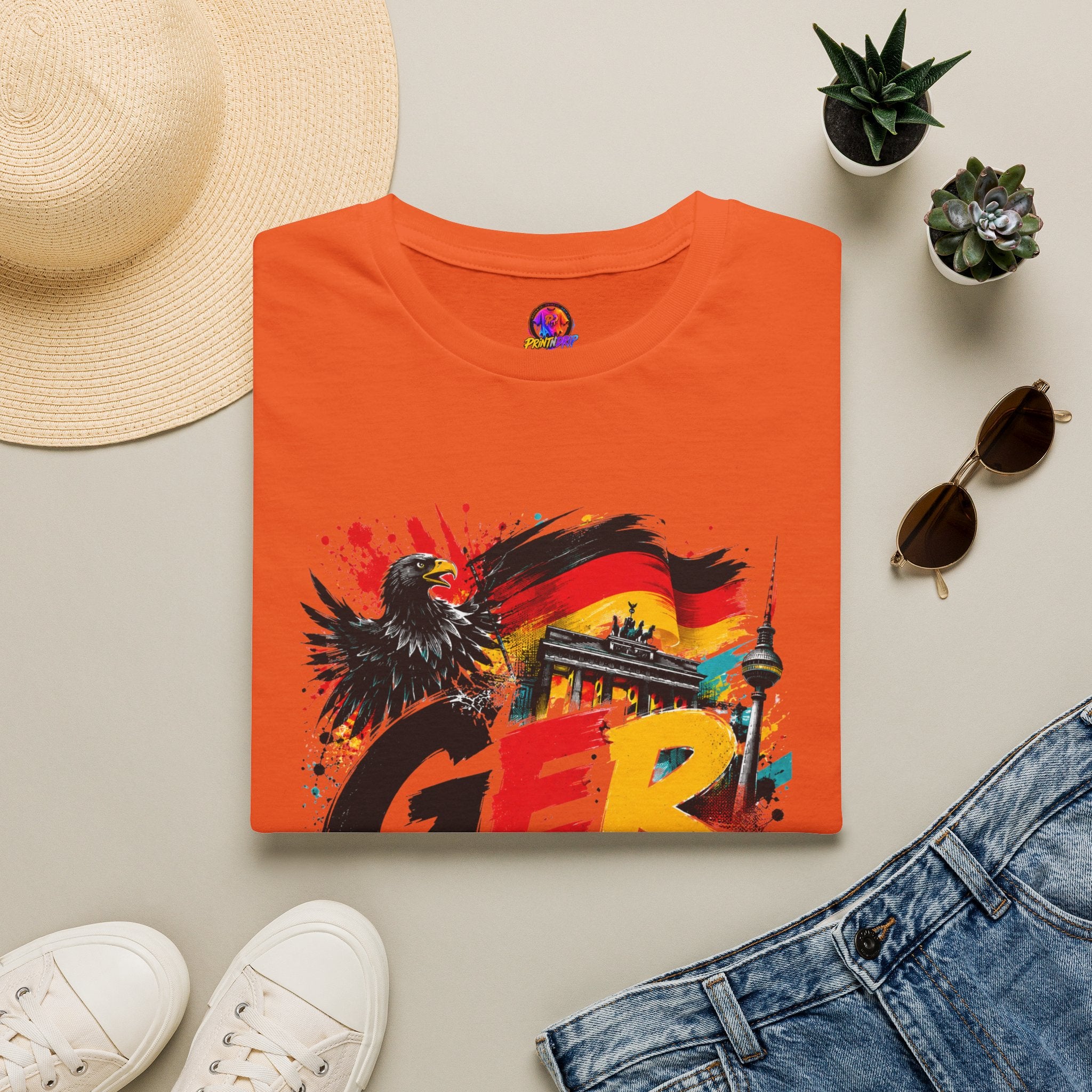Germany Soccer Graphic T‑Shirt — Flag, Eagle & Brandenburger Tor Design