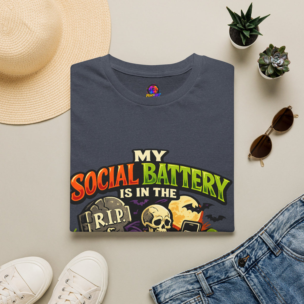 Halloween My Social Battery Unisex Softstyle T-Shirt