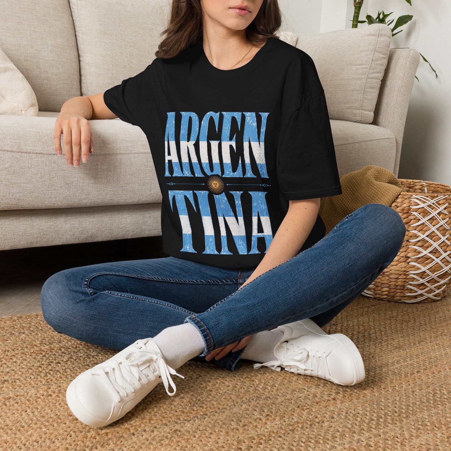 Argentina Flag Graphic T‑Shirt — Vintage Blue Distressed Typography