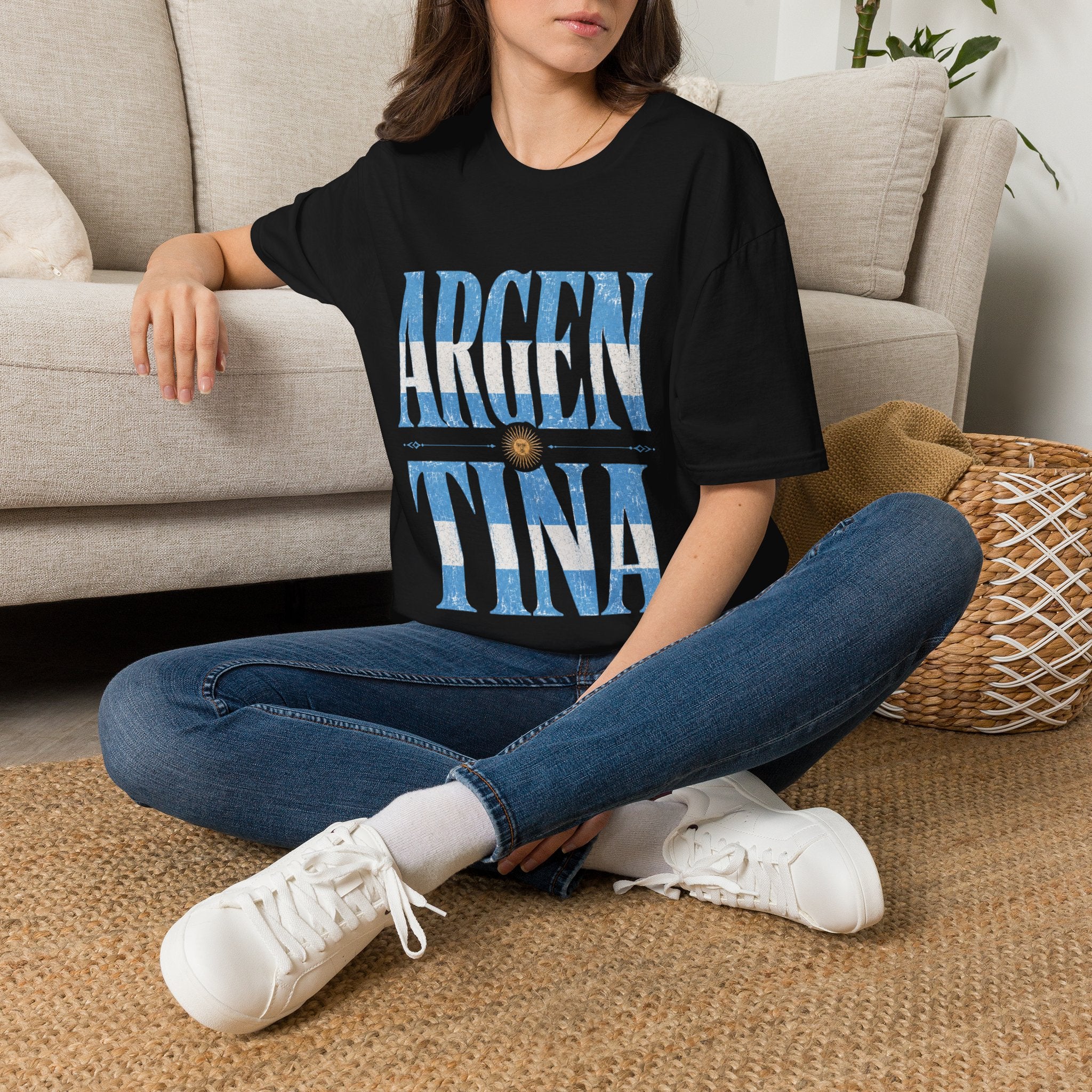 Argentina Flag Graphic T‑Shirt — Vintage Blue Distressed Typography