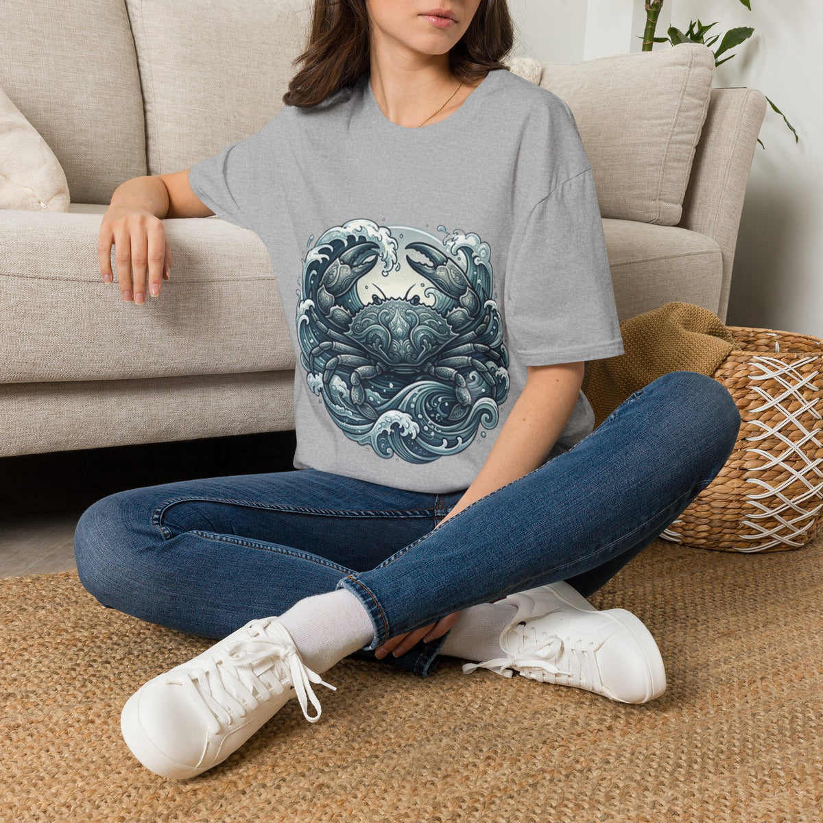 Crab and Waves Graphic T-Shirt — Coastal Oceanic Nautical Tee