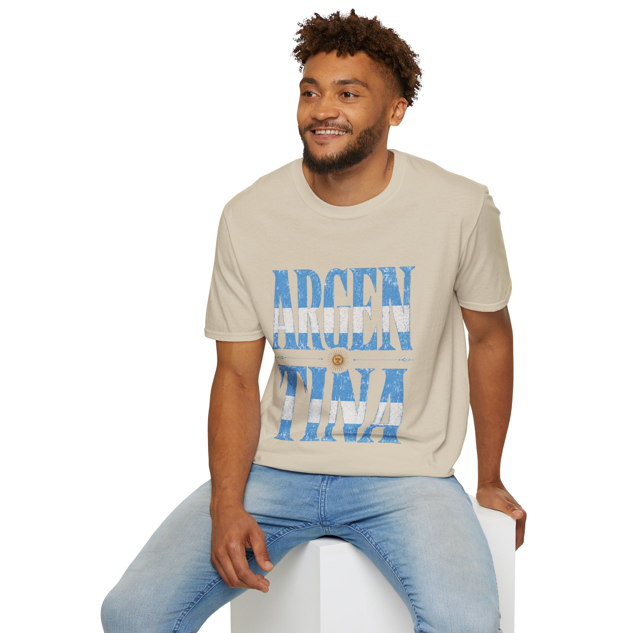 Argentina Flag Graphic T‑Shirt — Vintage Blue Distressed Typography