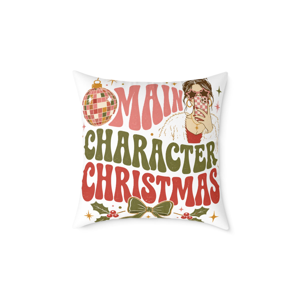 Modern Day Christmas Main Character Christmas Square Poly Canvas Pillow