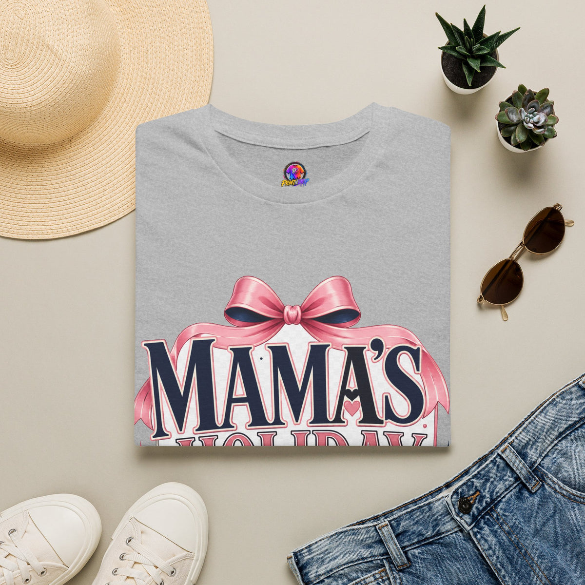 Mama's Holiday Era T-Shirt — Festive Pink Bow Christmas Tee for Moms