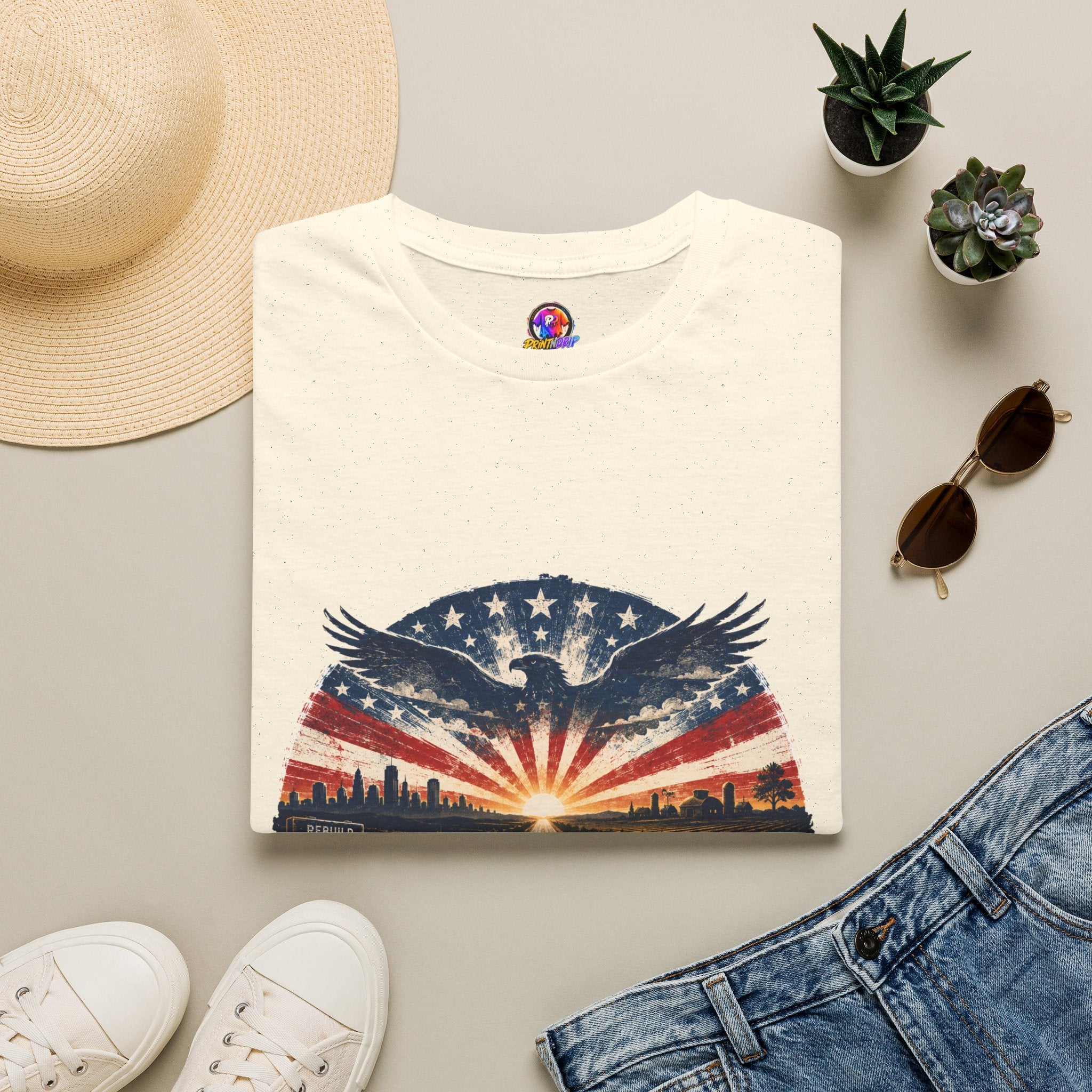 Patriotic Eagle T-Shirt — United States Skyline Vintage Flag Design