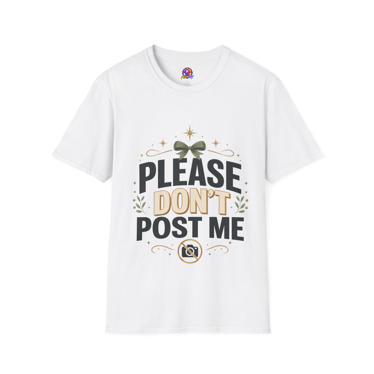 T-Shirt — Please Don’t Post Me Graphic Tee (Cute Bow, Social Media Humor)