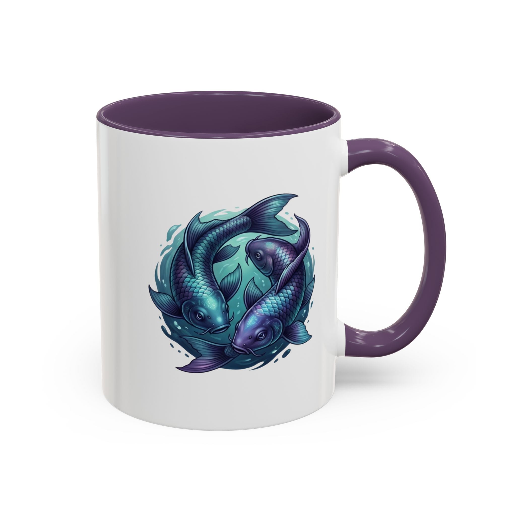 Koi Fish Accent Coffee Mug — Blue Pisces Ceramic Mug