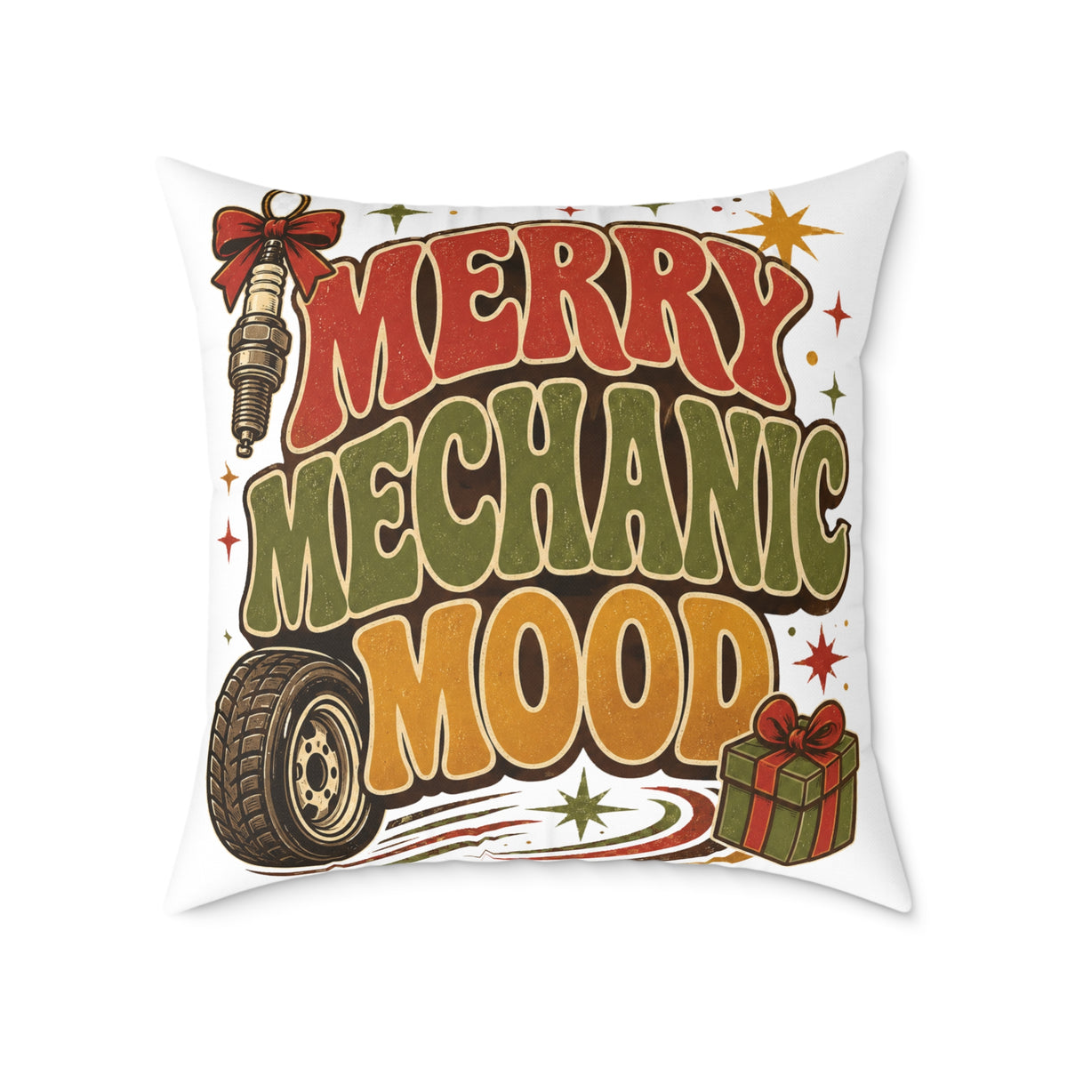 Modern Day Christmas Merry Mechanic Mood Pillow - Christmas Car Mechanic Holiday Throw Pillow