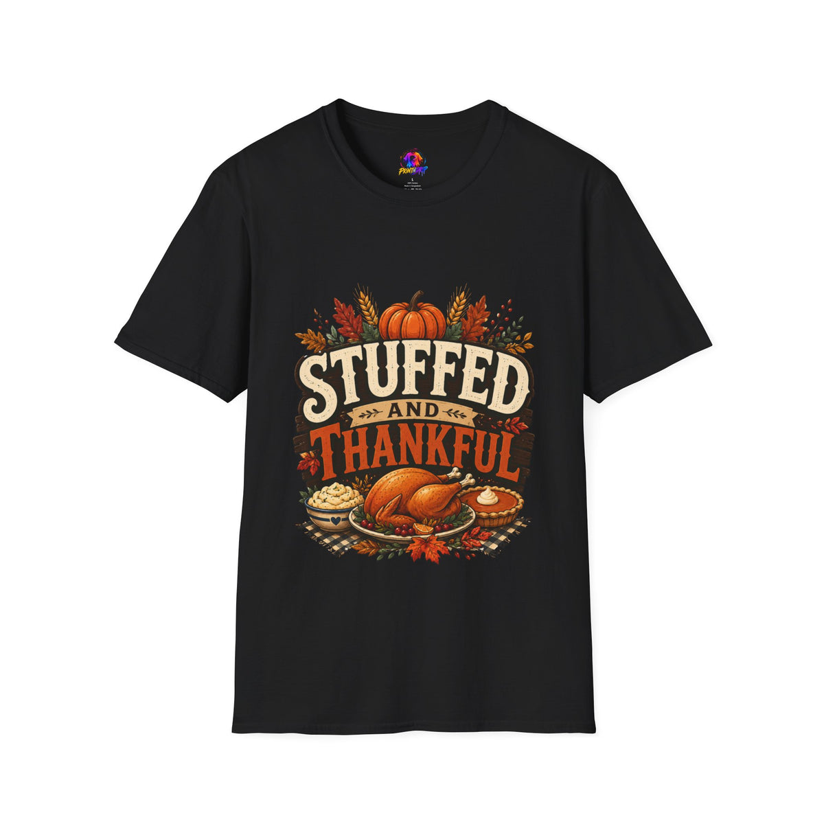 Thanksgiving T-Shirt Stuffed and Thankful T-Shirt — Thanksgiving Pumpkin Fall Graphic Tee
