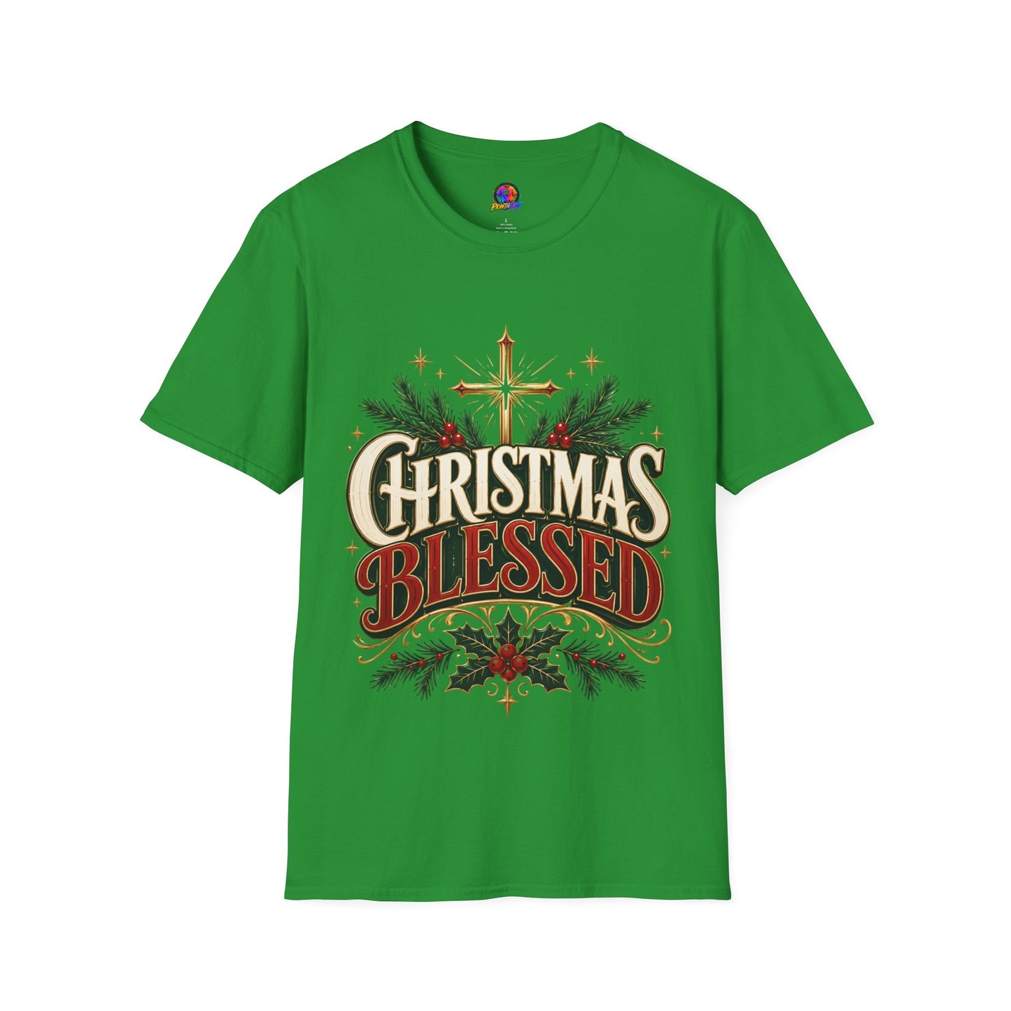 Christmas Blessed T-Shirt — Faith-Based Holiday Tee with Cross & Pine Design