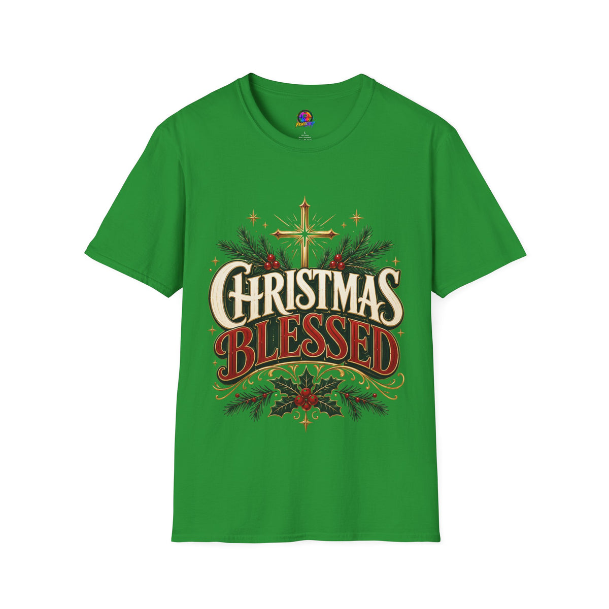 Christmas Blessed T-Shirt — Faith-Based Holiday Tee with Cross & Pine Design