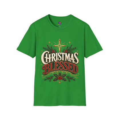Christmas Blessed T-Shirt — Faith-Based Holiday Tee with Cross & Pine Design