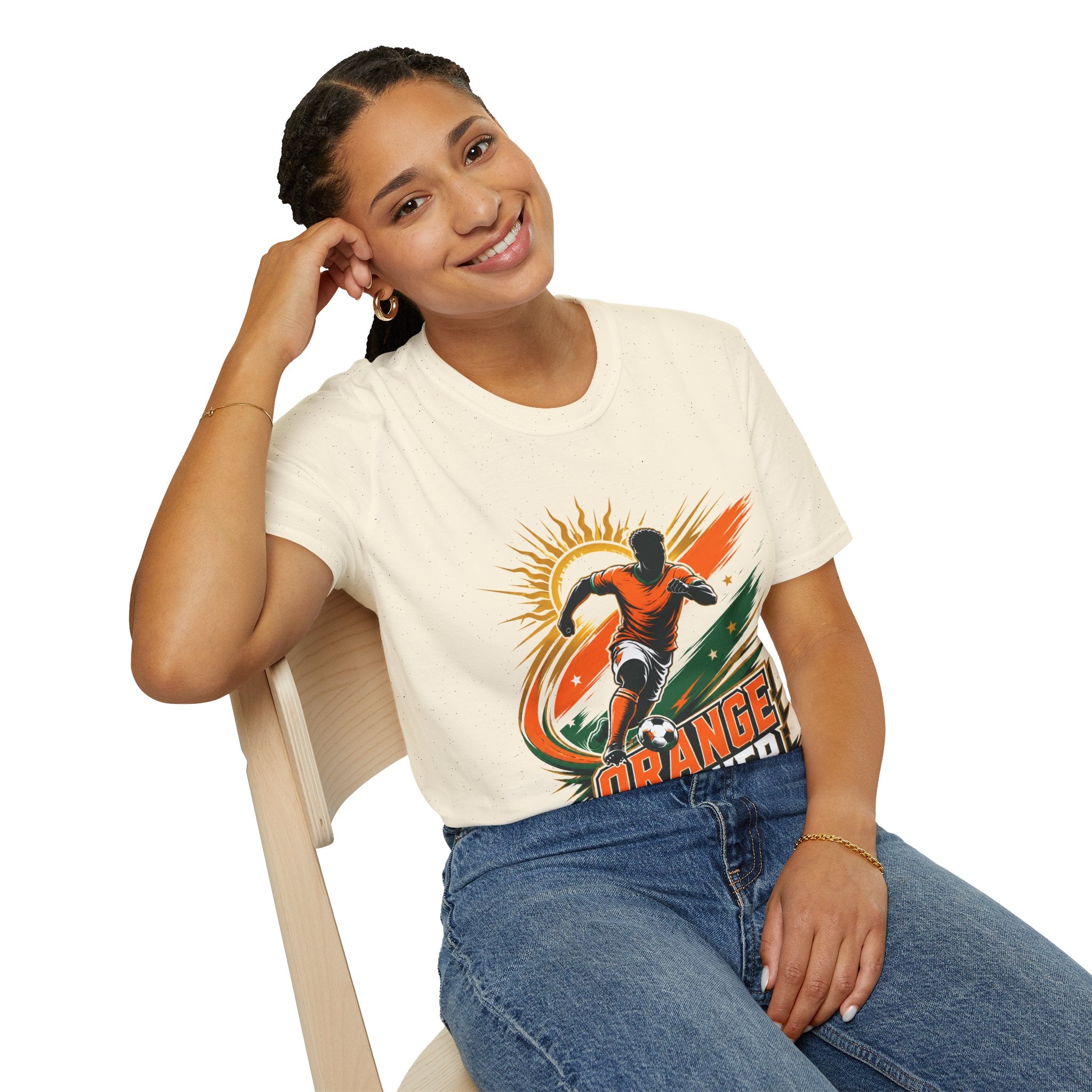 Côte d'Ivoire Orange Power Soccer T-Shirt — Dynamic Player Graphic Tee