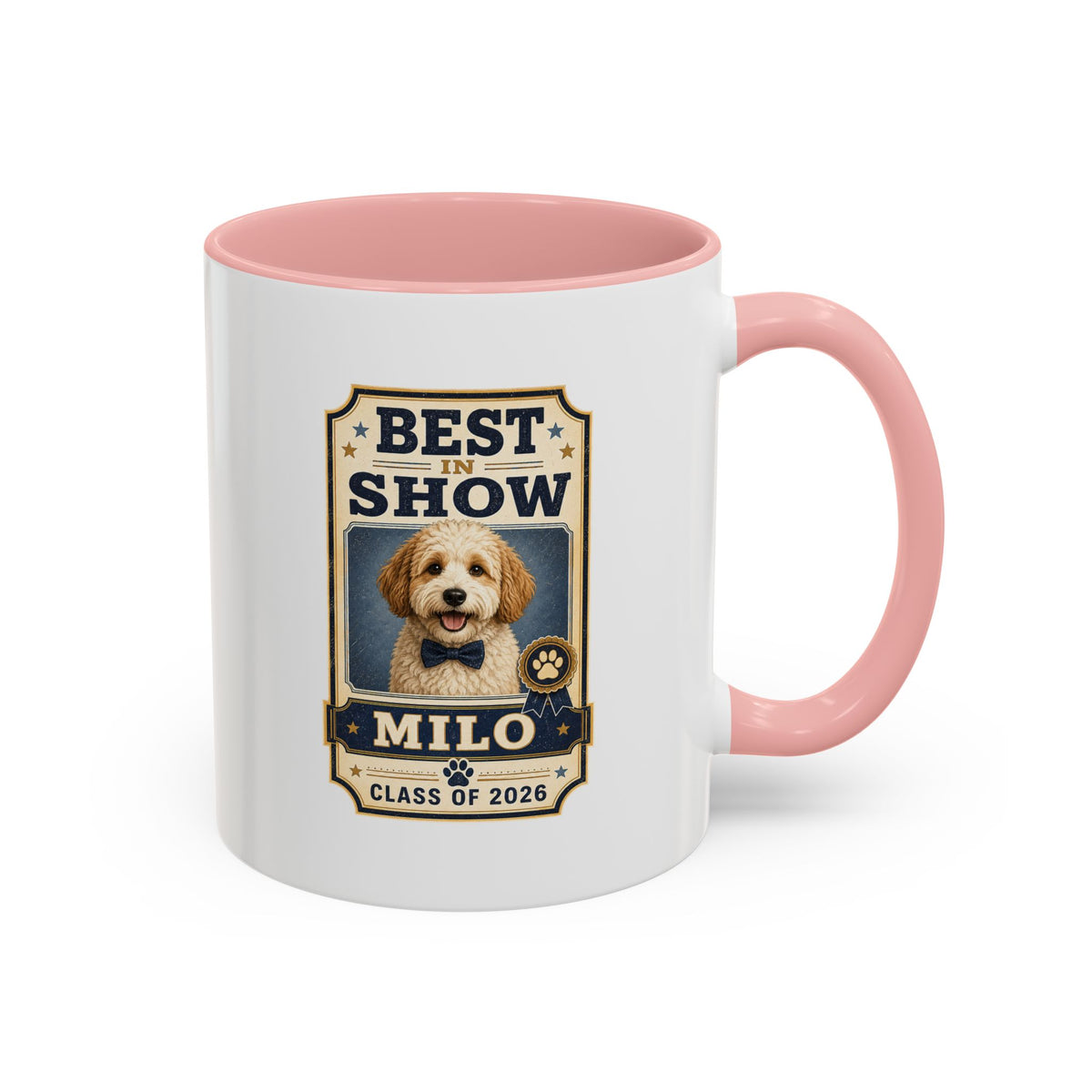 Milo Bailey Dog Dad Mom Best in Show Personalized Dog Photo Coffee Mug — Custom Pet Name (e.g., Milo) — Class of 2026 Accent Mug