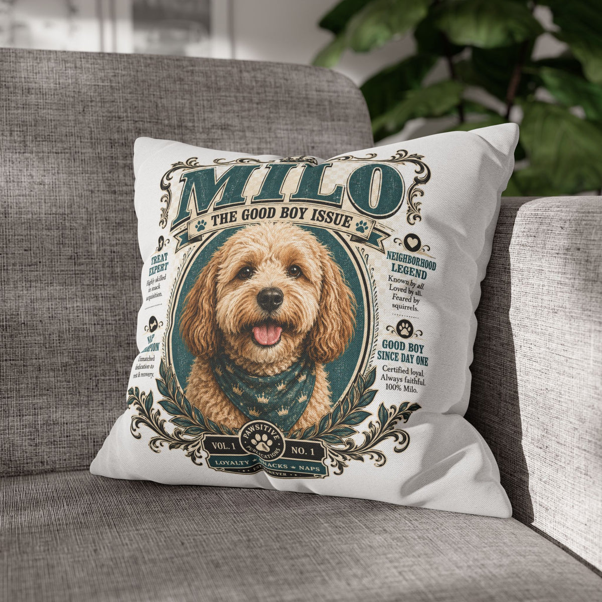 Dog Pillowcase — Personalized 'Milo The Good Boy Issue' Decorative Throw Pillowcase Milo Bailey Dog Dad Mom