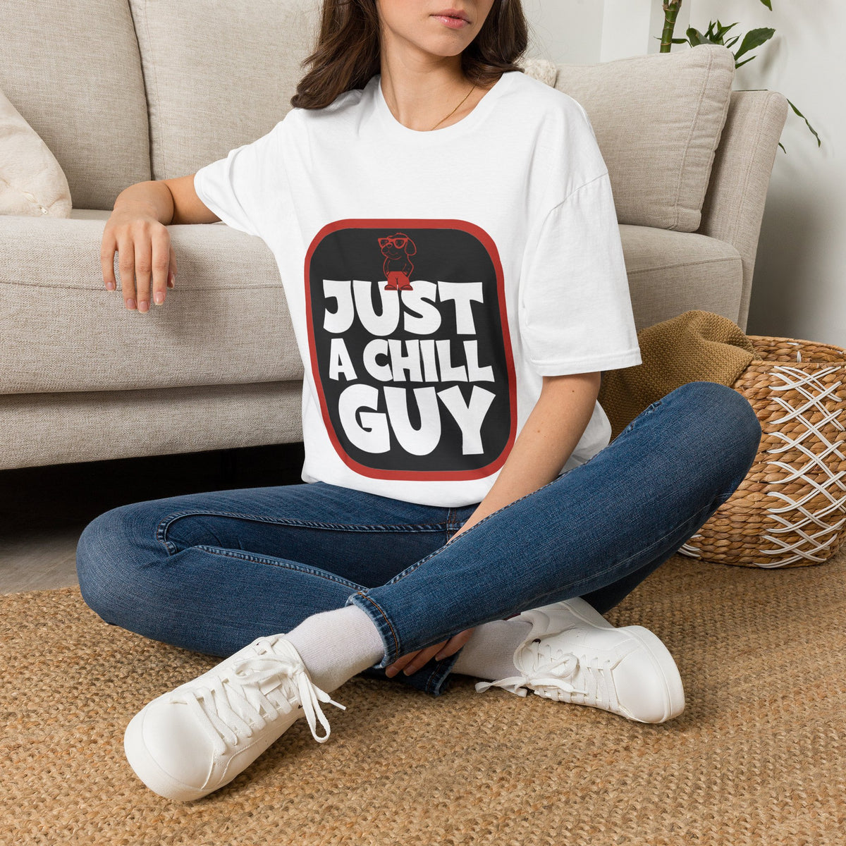 Just A Chill Guy Red Rounded Square T-Shirt - Viral Meme Aesthetic Graphic Tee - Trending Now - September 2026