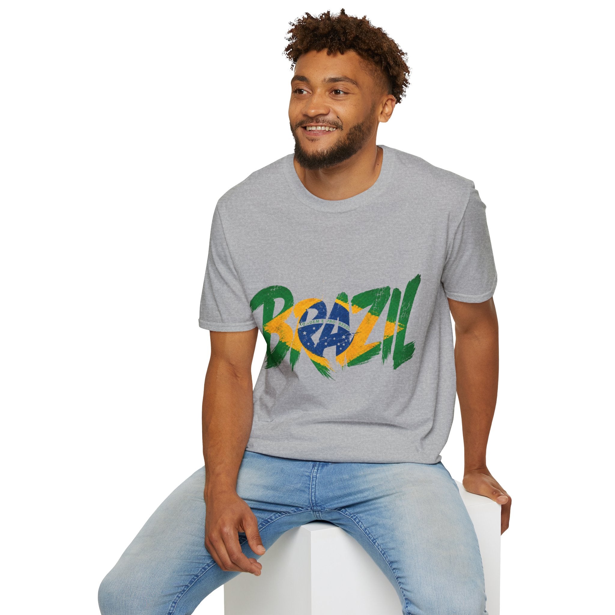 Brazil Flag Graphic T-Shirt — Bold Brazil Script with National Flag Motif