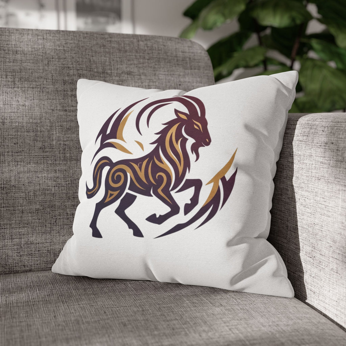 Capricorn Tribal Goat Decorative Pillowcase — Zodiac Accent Pillow