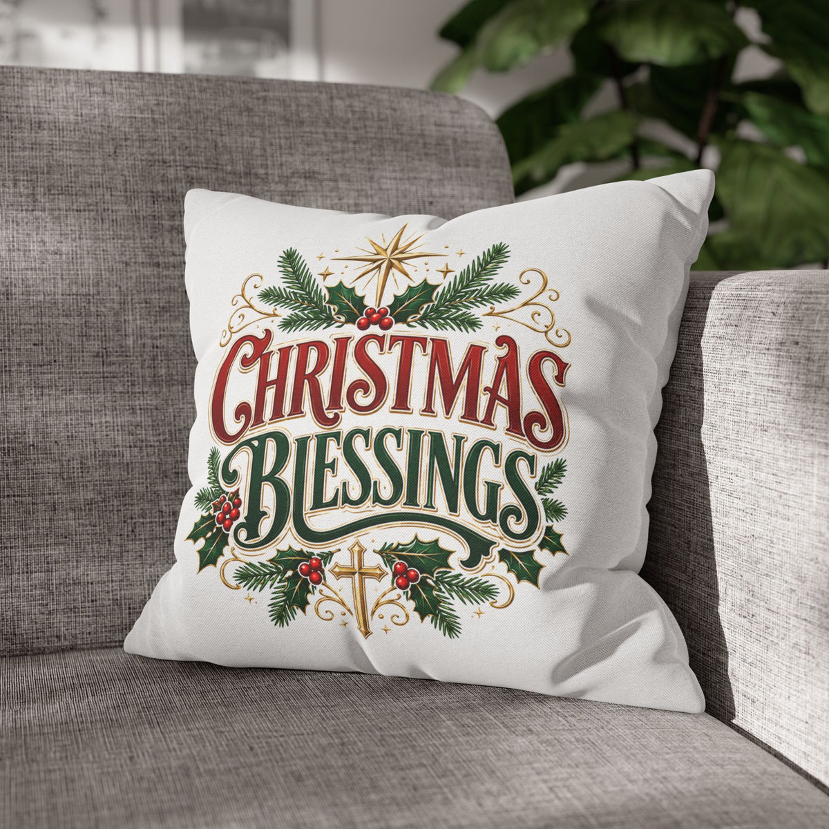 Christmas Blessings Pillowcase — Holiday Decorative Throw Pillow Cover