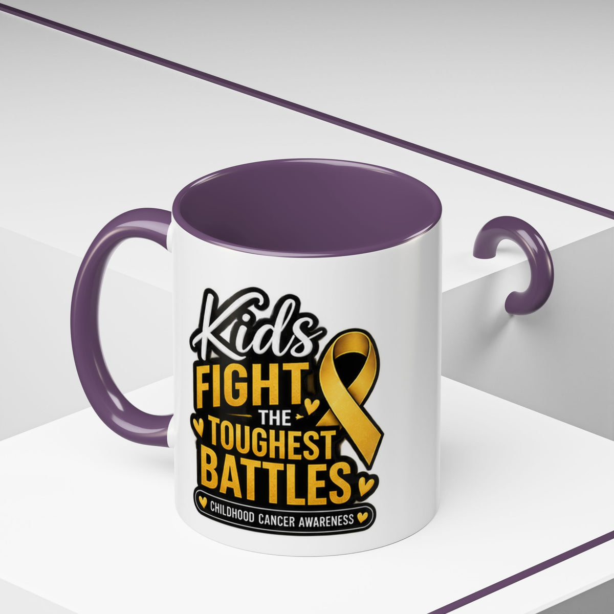 Childhood Cancer Awareness Accent Coffee Mug - "Kids Fight the Toughest Battles" (11/15oz)