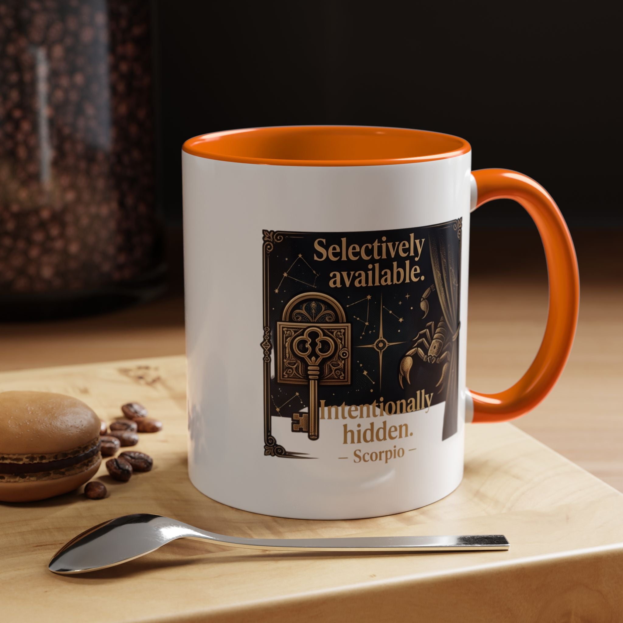 Scorpio Accent Coffee Mug — "Selectively Available, Intentionally Hidden" Zodiac Gift