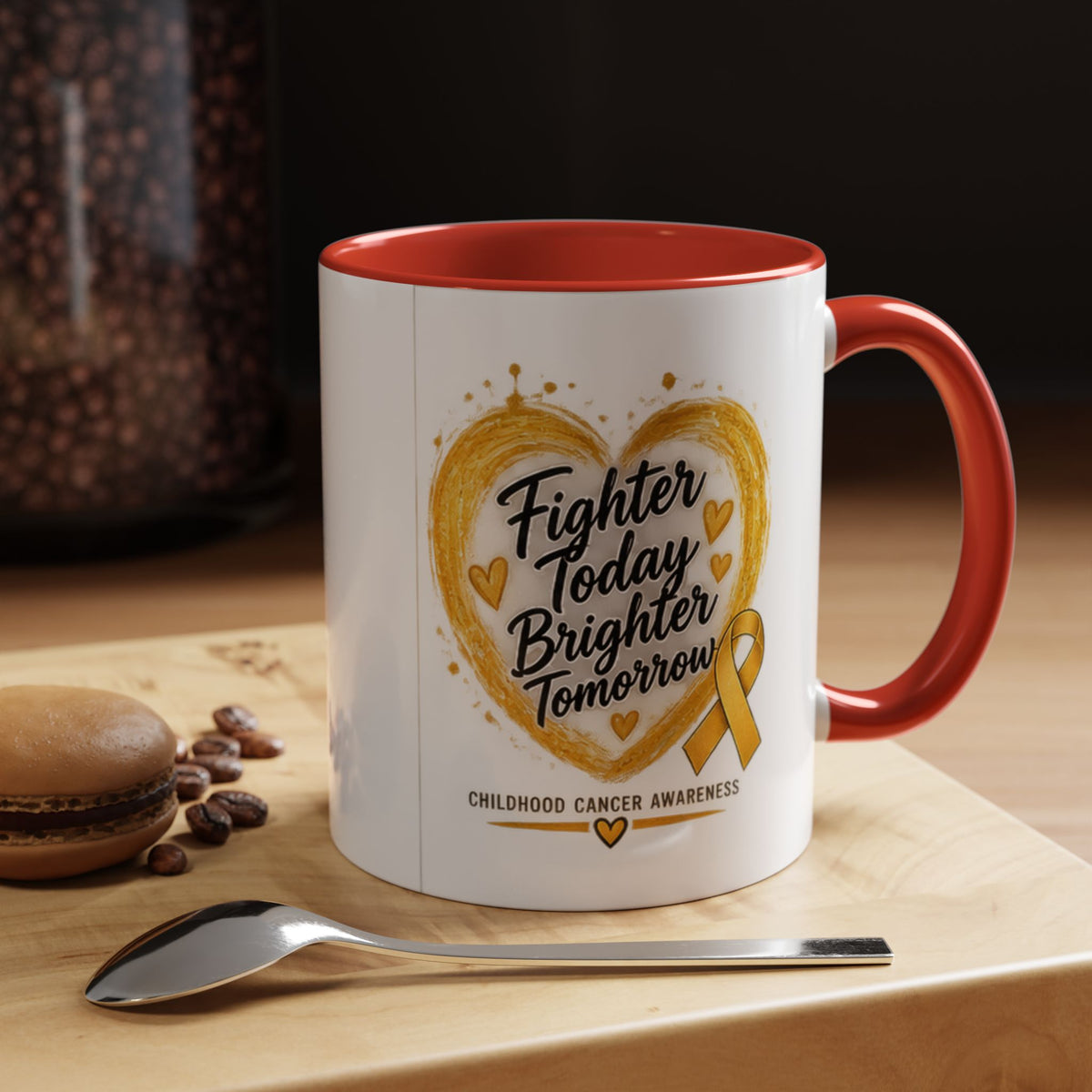 Childhood Cancer Awareness Coffee Mug – "Fighter Today Brighter Tomorrow" (Accent 11/15oz)