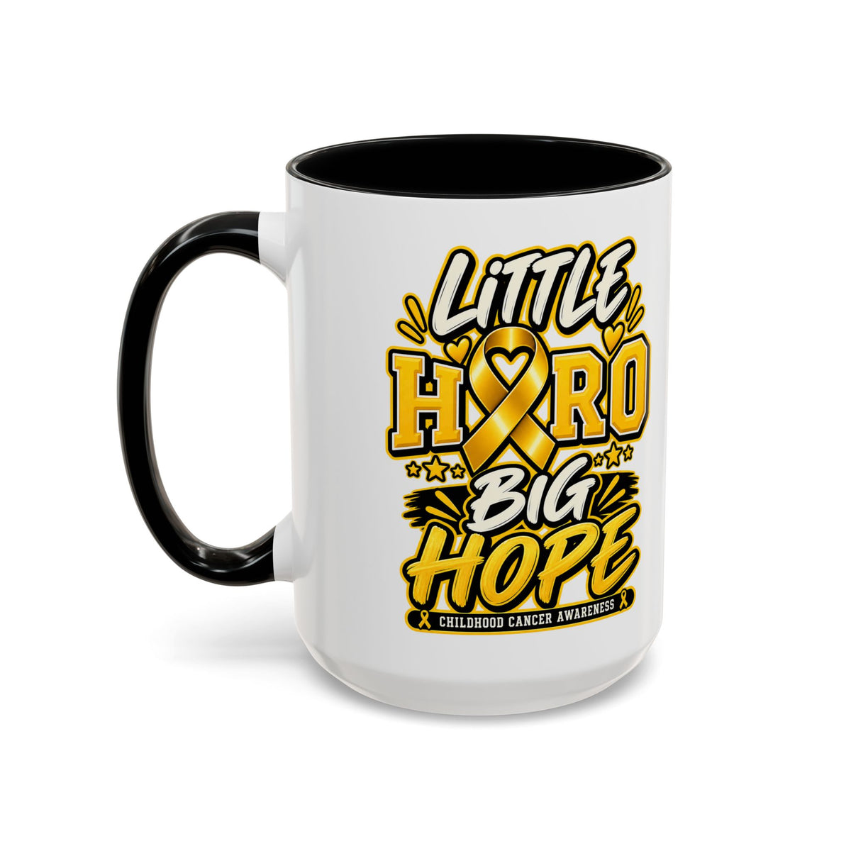 Little Hero Big Hope Coffee Mug — Childhood Cancer Awareness Accent Mug (11/15 oz)