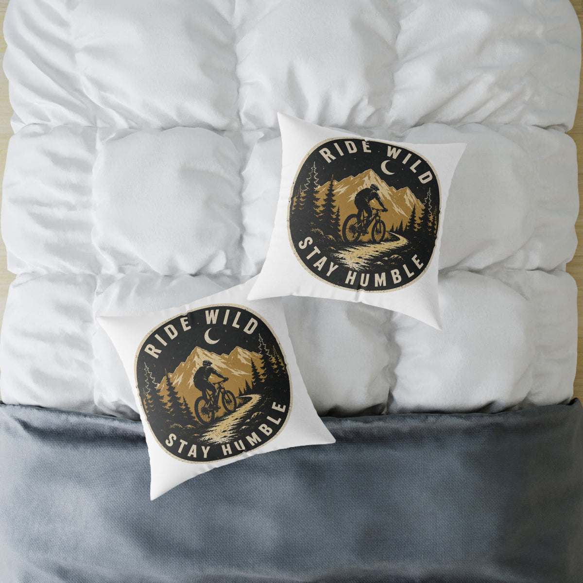 Ride Wild Stay Humble Mountain Bike Pillow  Milo Bailey Dog Dad Mom — Outdoor Cycling Adventure Throw Pillow
