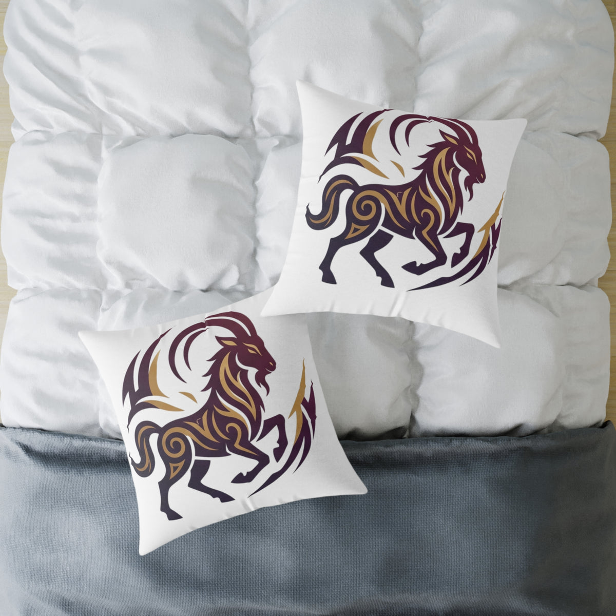 Capricorn Zodiac Tribal Lion Square Throw Pillow — Bold Abstract Mane Accent Cushion