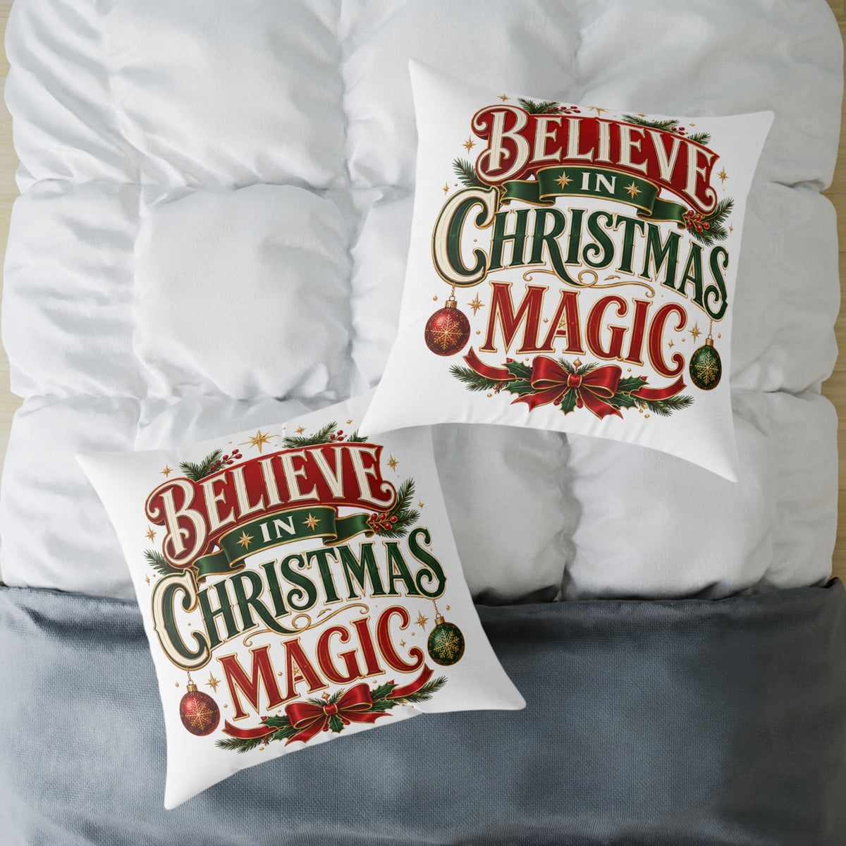 Believe In Christmas Magic Square Poly Canvas Pillow