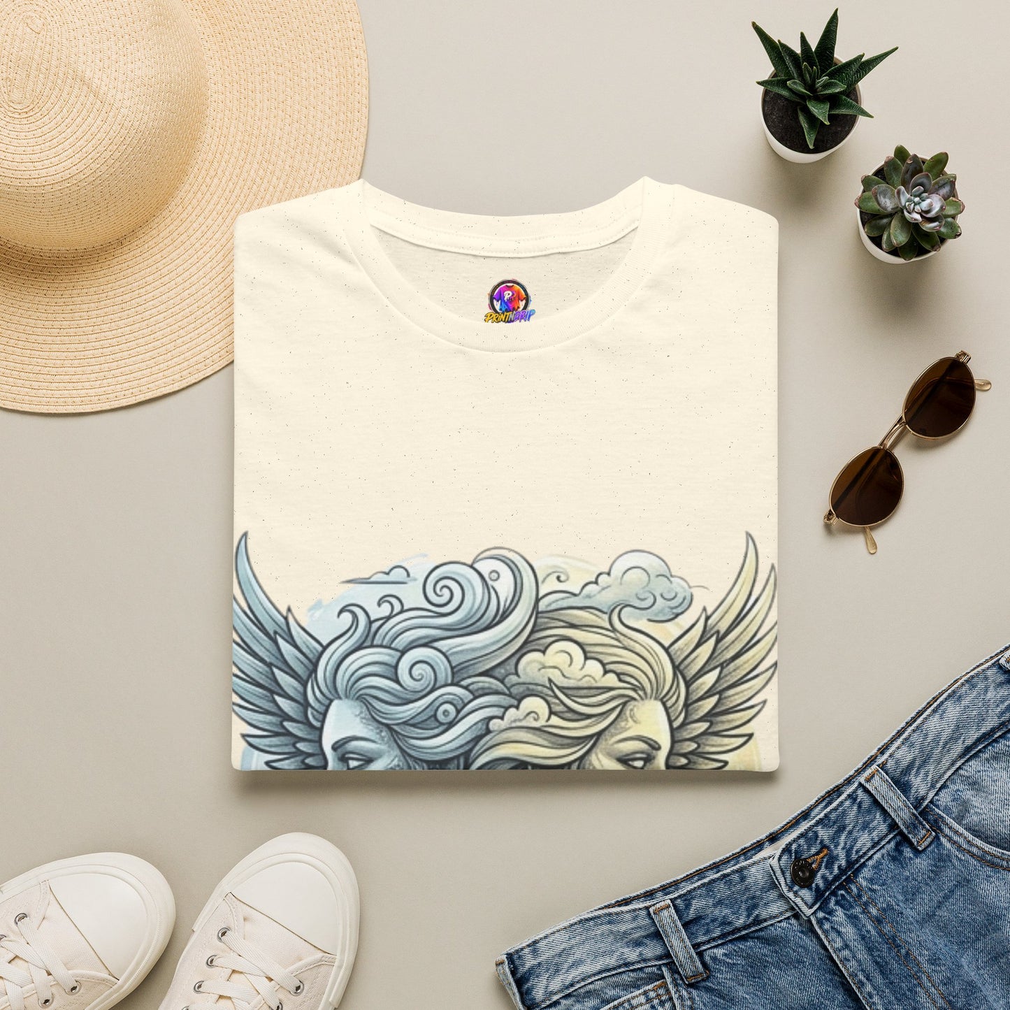 Mythic Moon & Sun Faces T-Shirt — Celestial Duality Graphic Tee