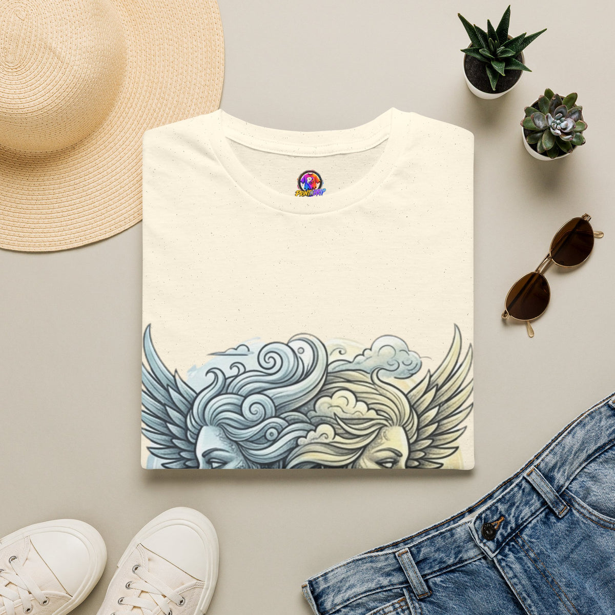 Mythic Moon & Sun Faces T-Shirt — Celestial Duality Graphic Tee