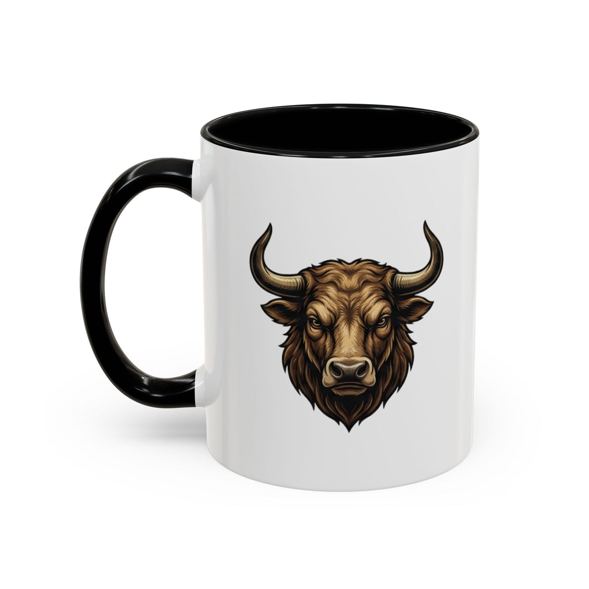 Taurus Bull Head Accent Coffee Mug — Rustic Bull Illustration Ceramic Mug