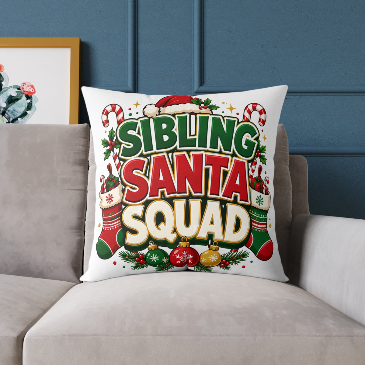 Christmas Sibling Santa Squad Pillow — Christmas Holiday Throw Pillow